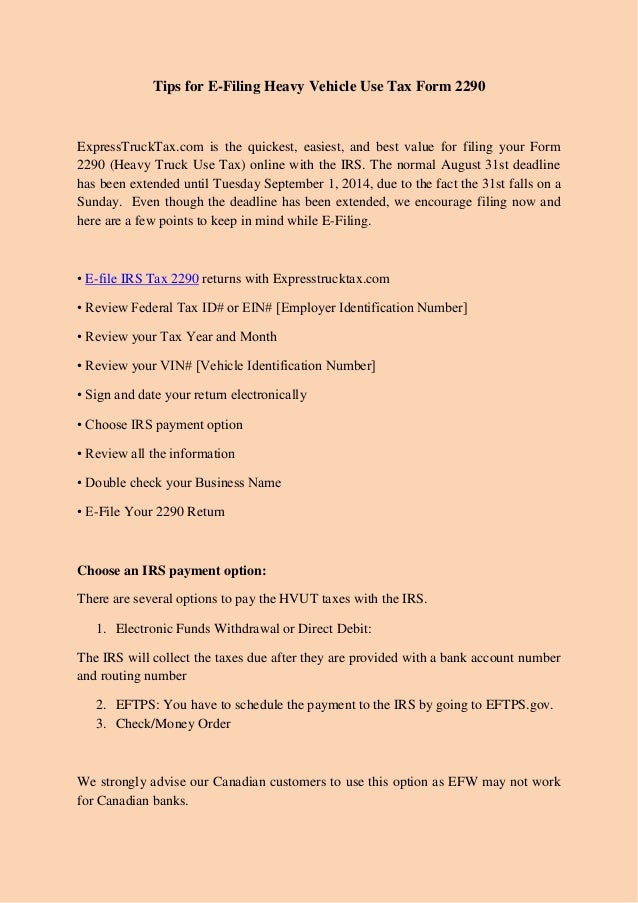 Tips For E Filing Heavy Vehicle Use Tax Form 2290
