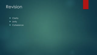 Revision
 Clarity
 Unity
 Coherence
 