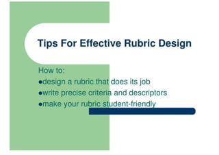 Tips For Effective Rubric Design