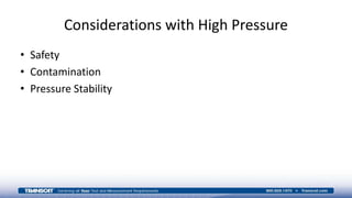 Considerations with High Pressure
• Safety
• Contamination
• Pressure Stability
 