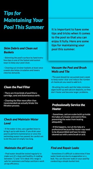 Tips for Maintaining Your Pool This Summer