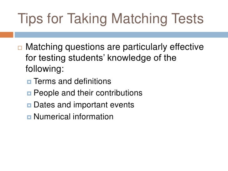 Tips for matching tests Slide 2