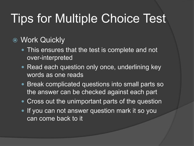 Tips for multiple choice tests | PPTX | Standardized Testing ...