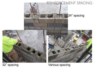 32” spacing Various spacing
24” spacing
REINFORCEMENT SPACING
 