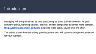 Tips for Selecting HR Payroll Management Software! | PPTX