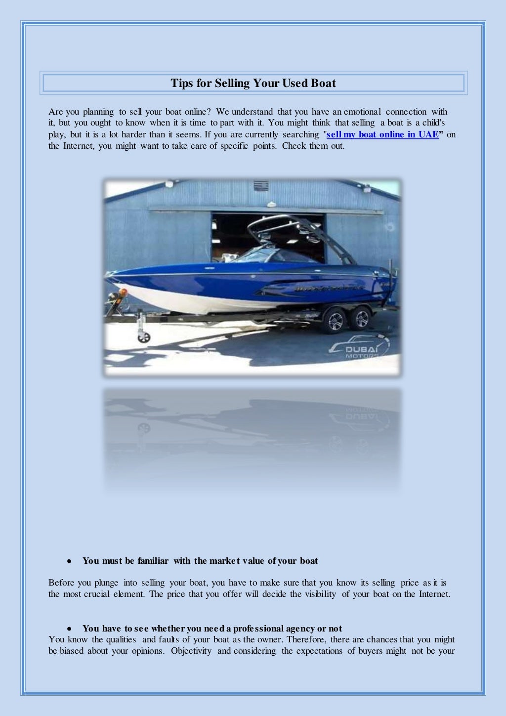 Tips for Selling your Used Boat