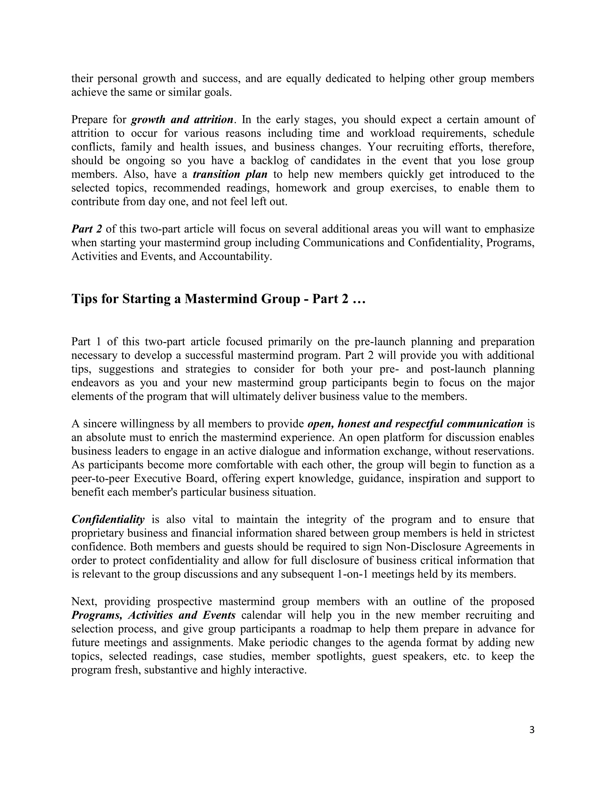 Tips for Starting a Mastermind Group - Part 1 & 2