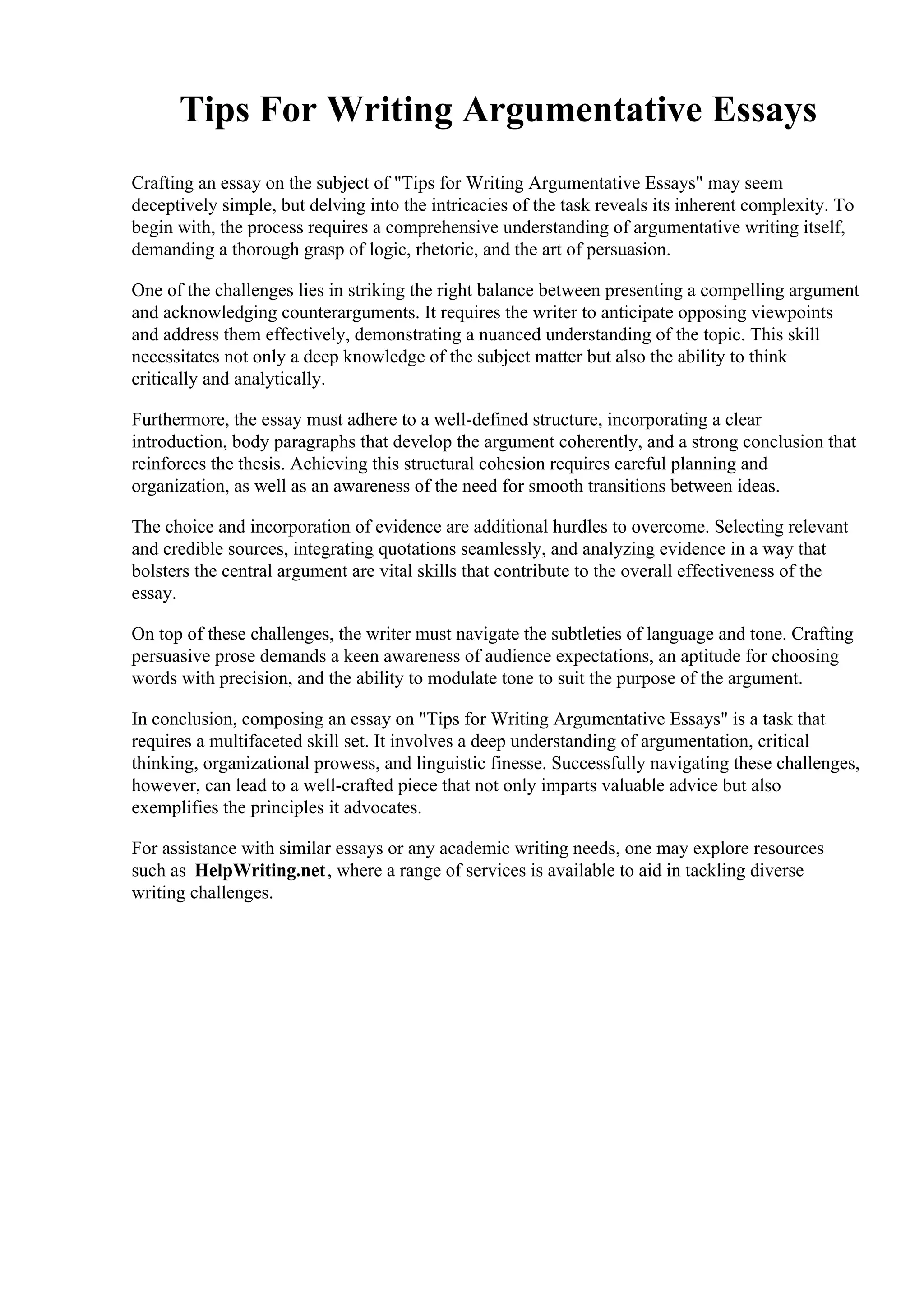Tips for writing argumentative essays pdf