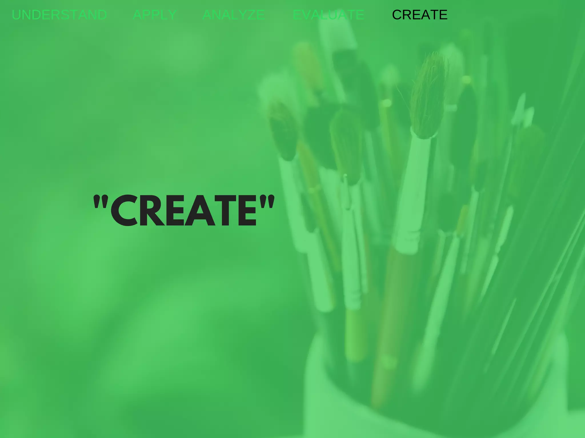 "CREATE"
UNDERSTAND APPLY ANALYZE EVALUATE CREATE
 