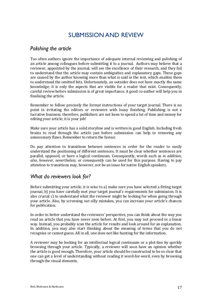 Writing a paper for publication in a journal
