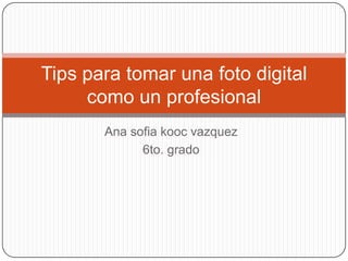 Tips para tomar una foto digital
     como un profesional
       Ana sofia kooc vazquez
             6to. grado
 