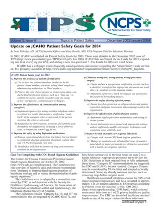 Hand Hygiene Requirements and JCAHO National Patient Safety Goals in
