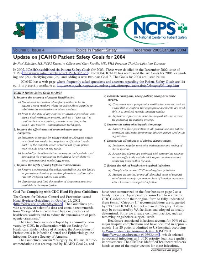 Hand Hygiene Requirements and JCAHO National Patient Safety Goals in