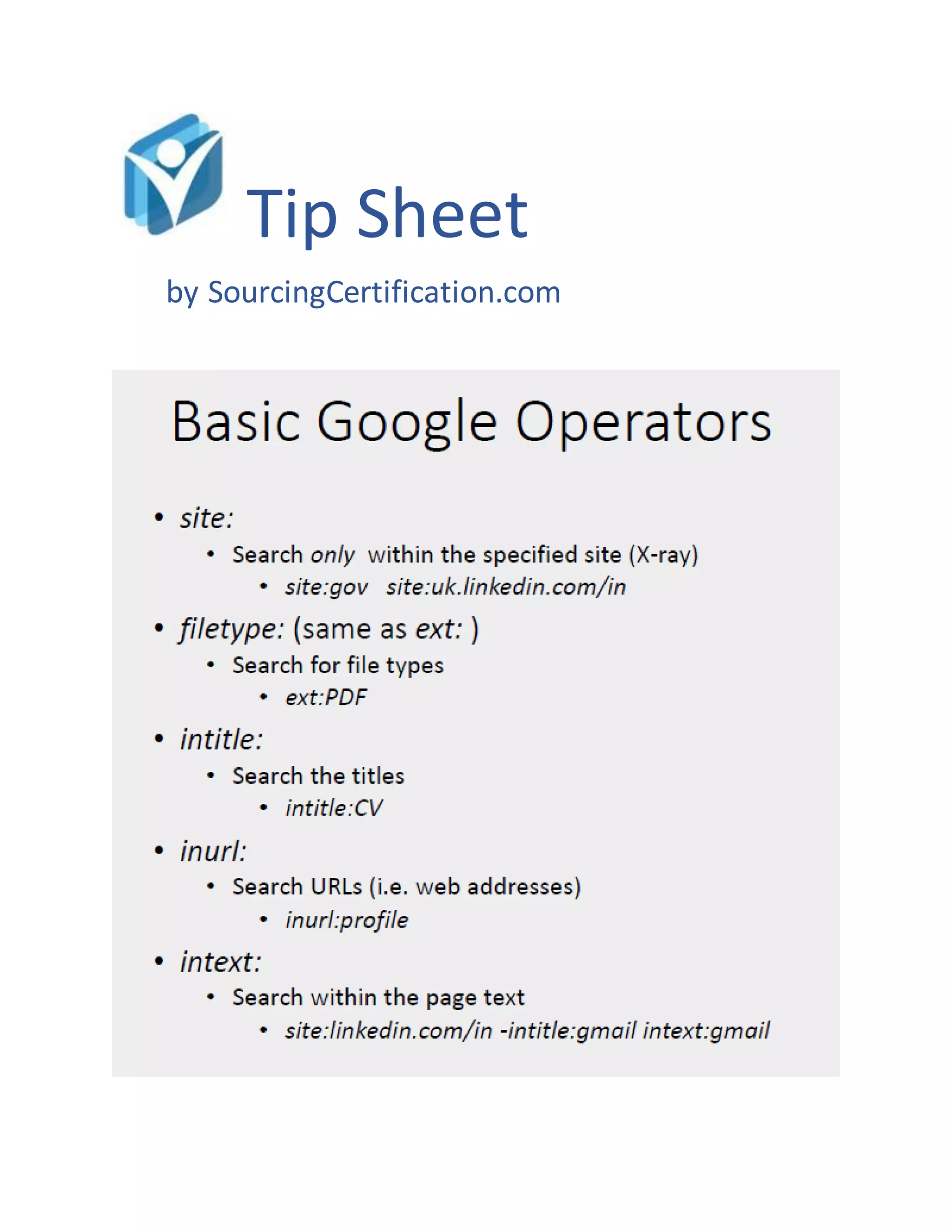 Google Boolean Operators - Tipsheet | PDF