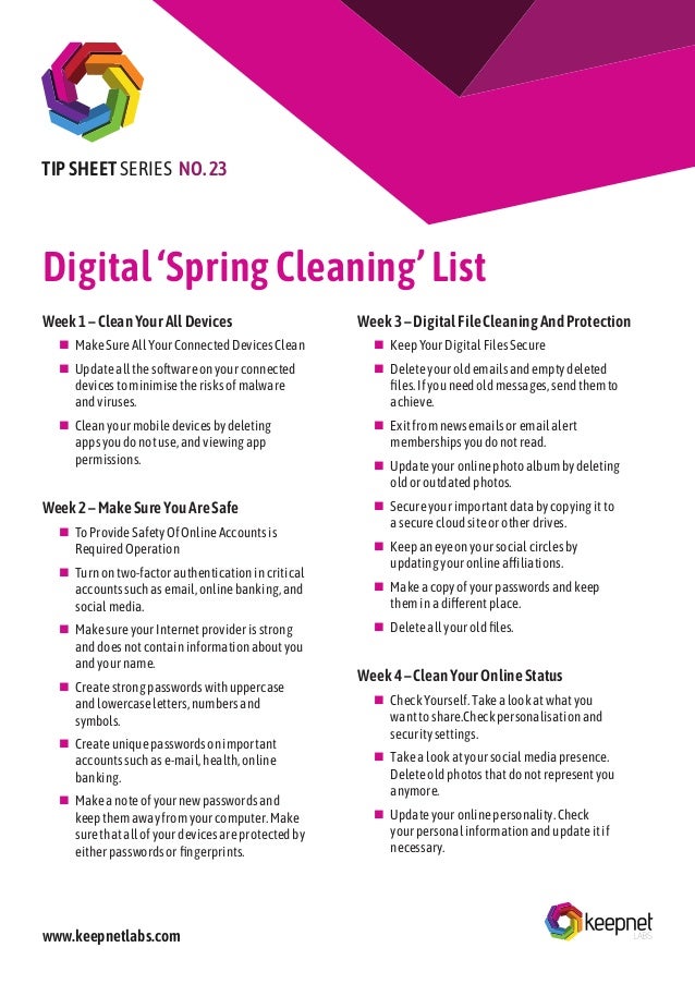 tip sheet series digital spring clean cleaning check sheet