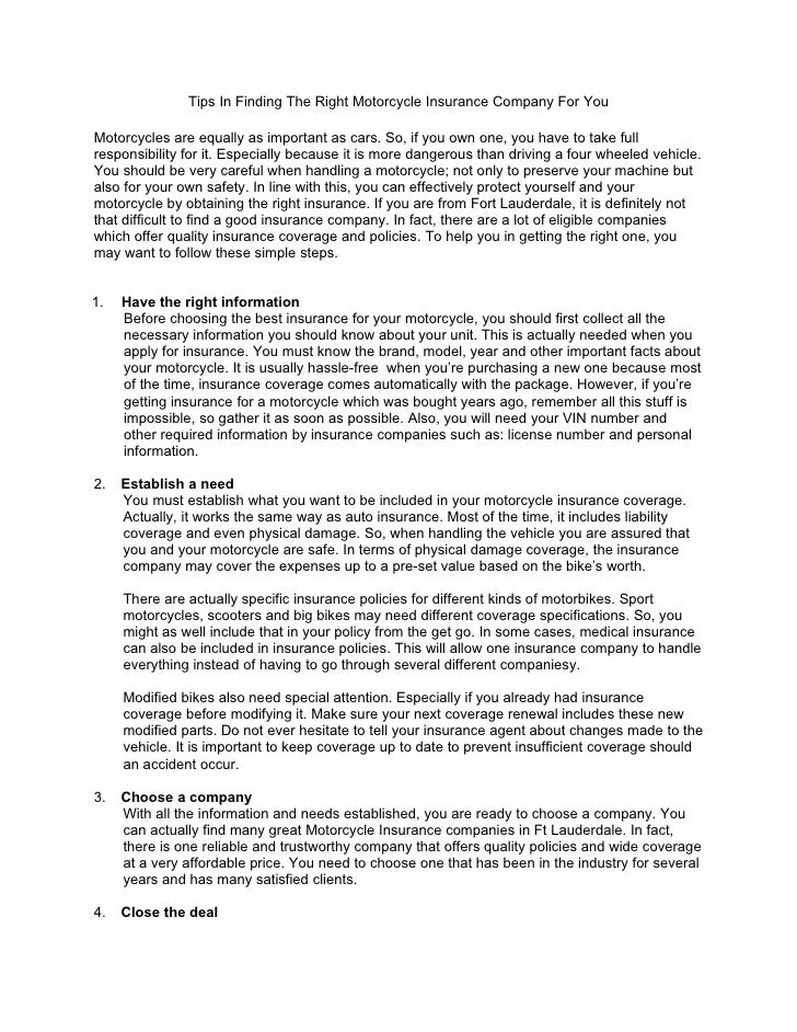 Tips In Finding The Right Motorcycle Insurance Company For You