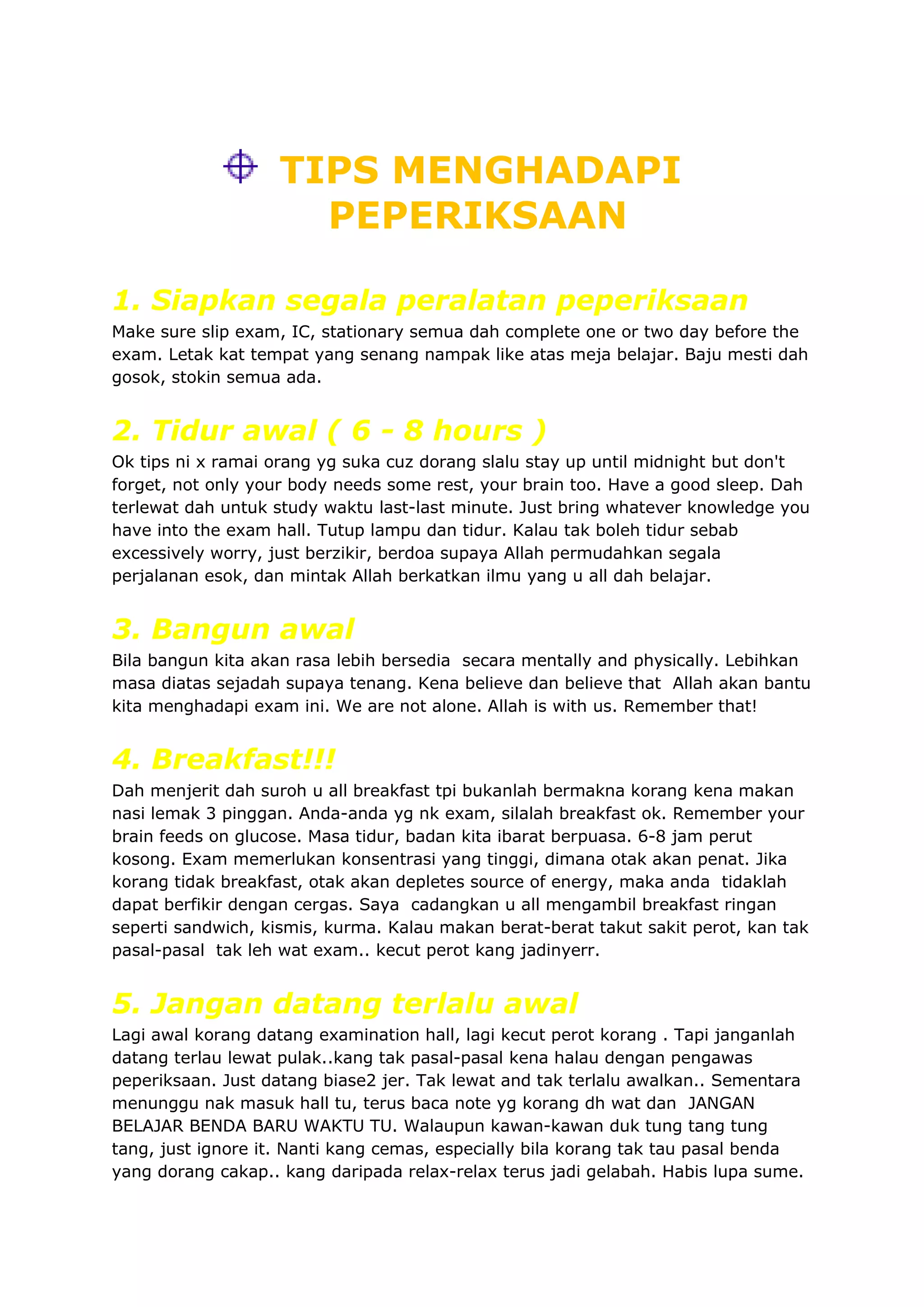 Tips menghadapi peperiksaan | DOCX