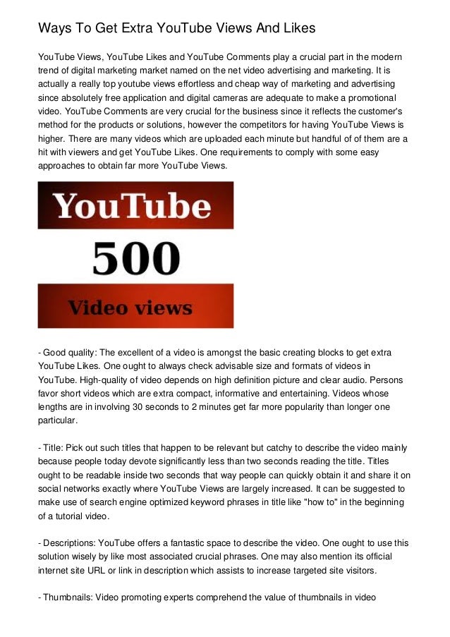 Ways To Get Extra Youtube Views And Likes