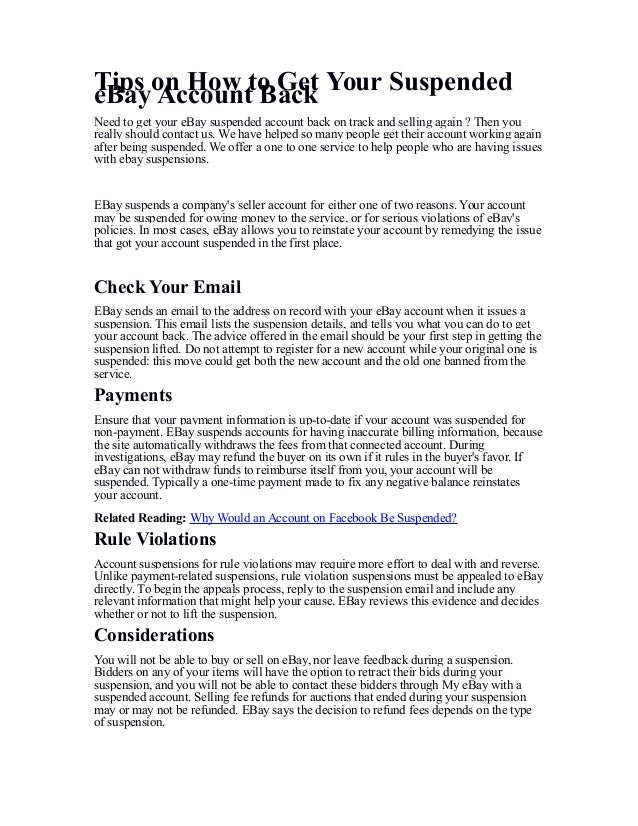 Tips on how to get your suspended e bay account back