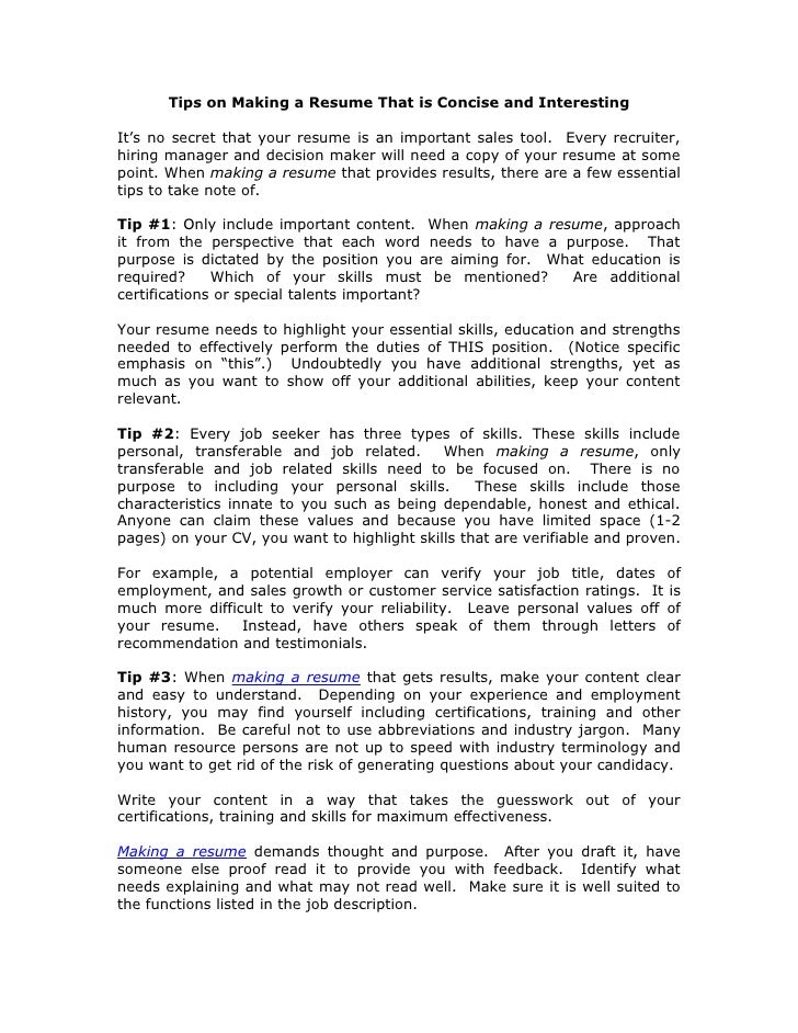 tips on making a resume that is concise and interesting tips for making a resumes