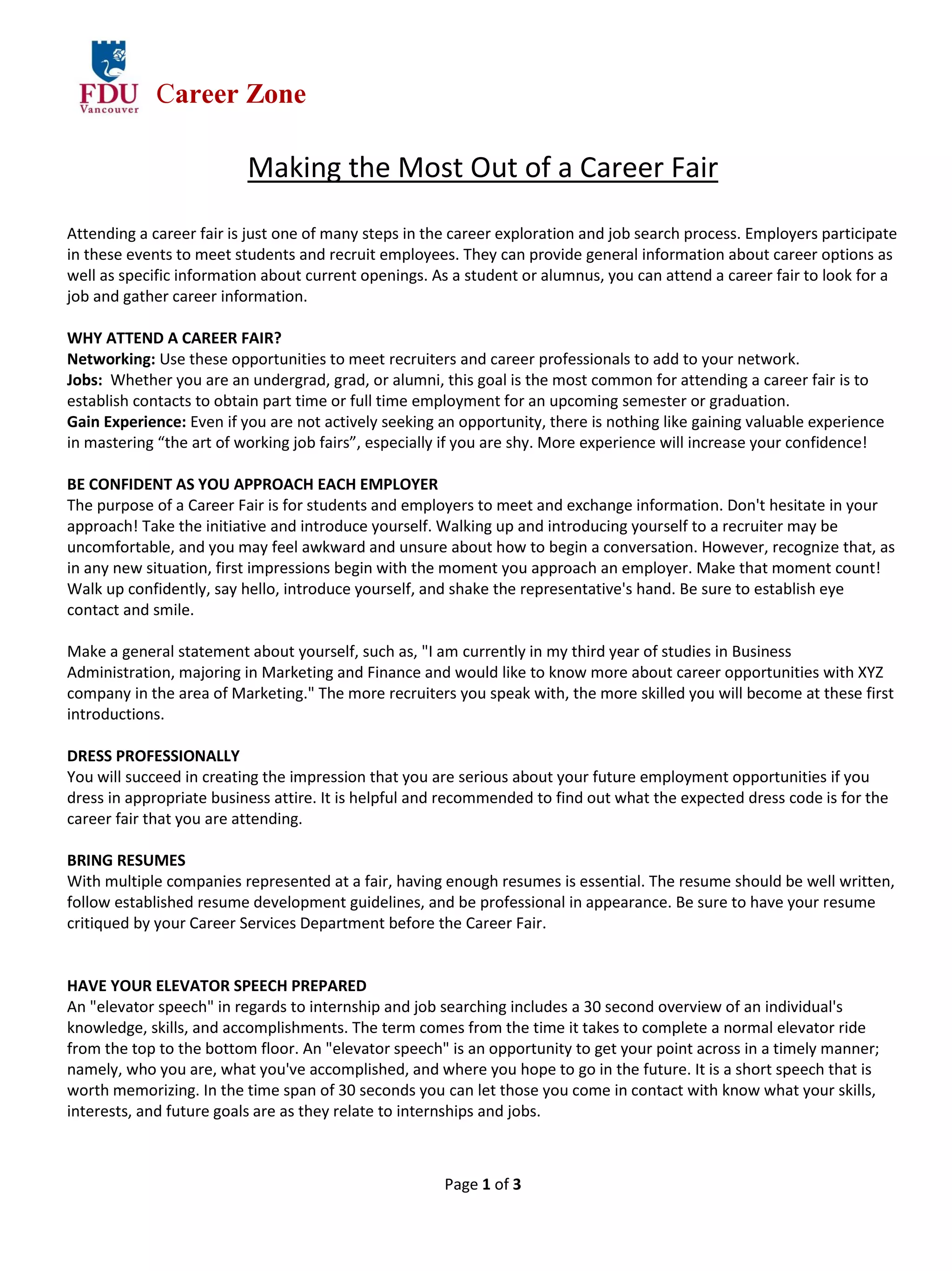 Tips on preparing for a career fair | PDF | Job Fairs | Job Search