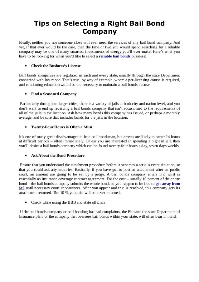 Tips On Selecting A Right Bail Bond Company
