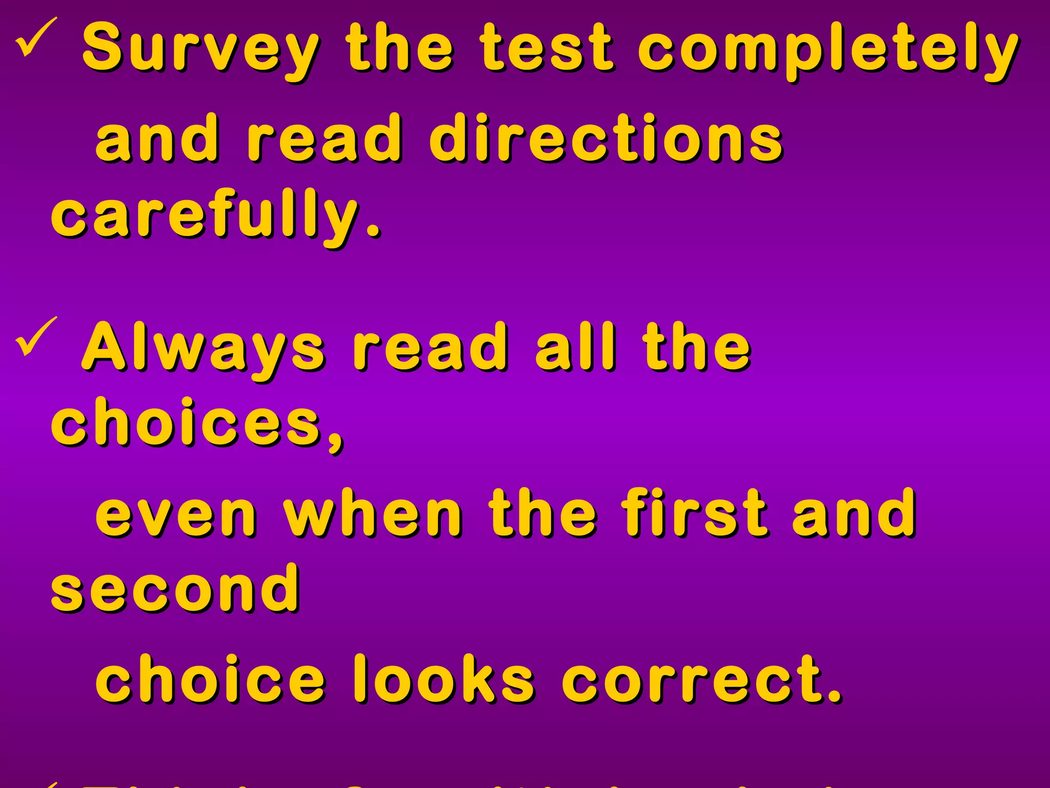 Tips for FCAT MC Questions