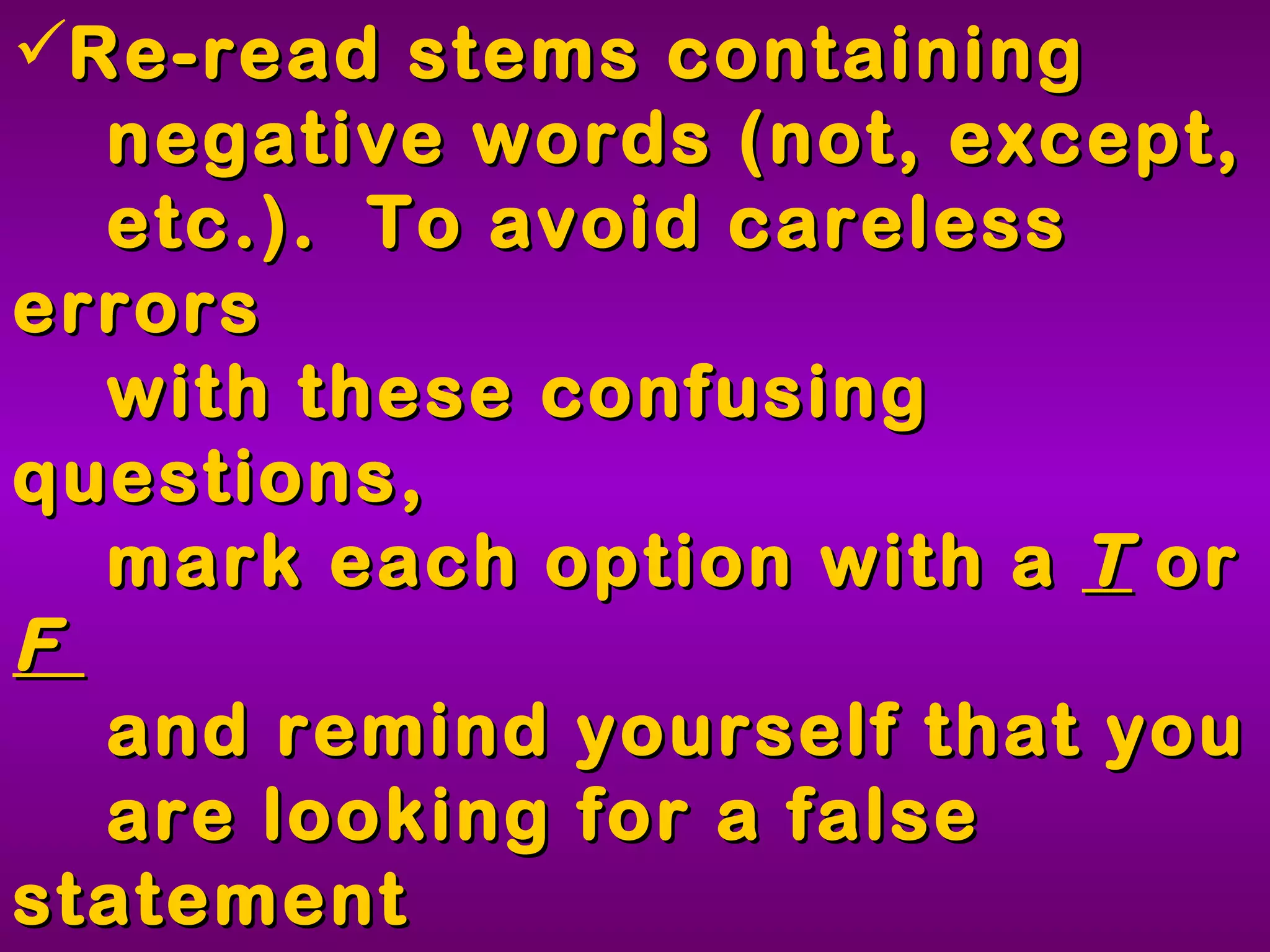 Tips for FCAT MC Questions