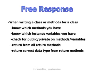 AP Computer Science AP Review 2011 FRQ Questions | PPTX