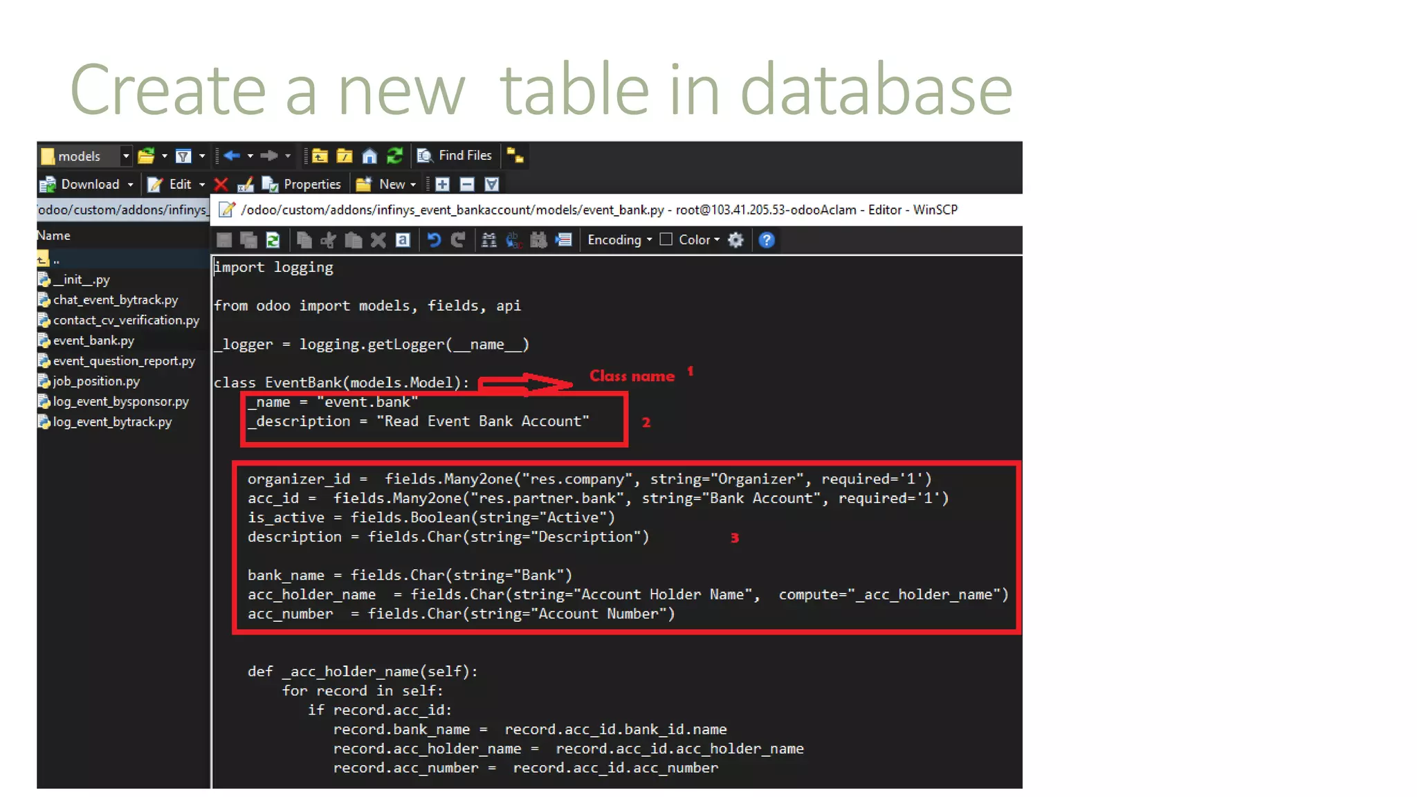 Create a new table in database
 