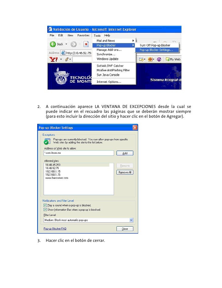 Tips para solucion ventanas emergentes