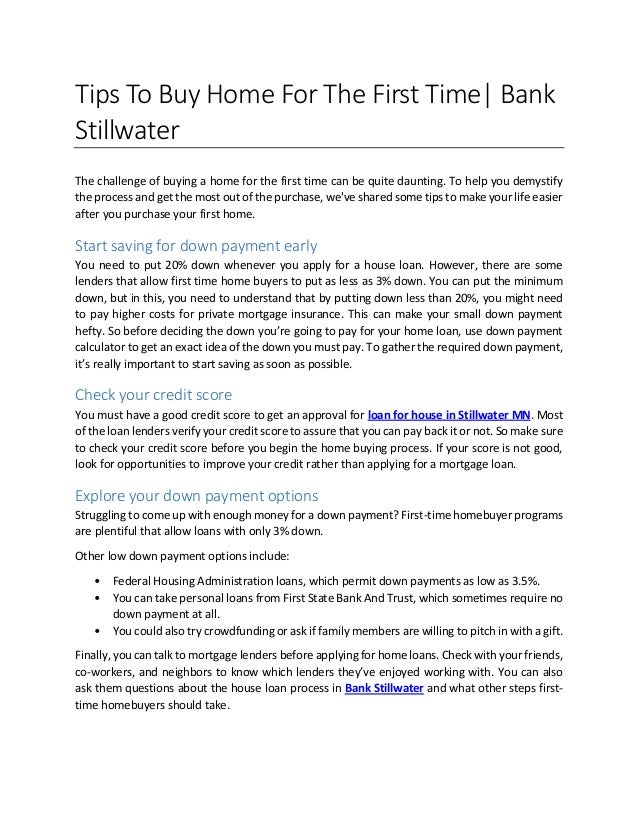 Tips To Buy Home For The First Time Bank Stillwater