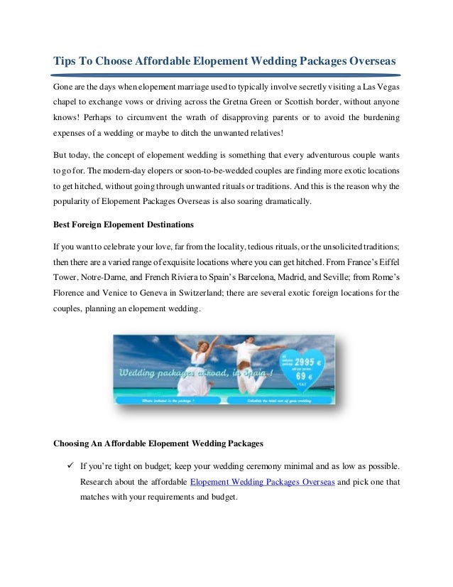 Tips To Choose Affordable Elopement Wedding Packages Overseas