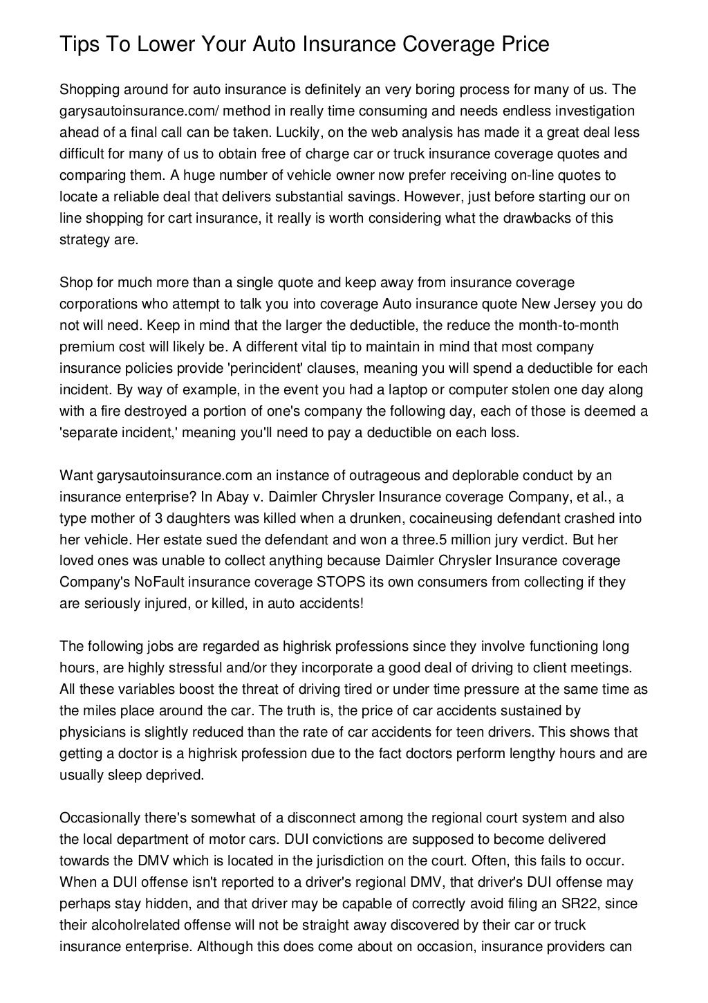 Tips To Lower Your Auto Insurance Coverage Price Tips to lower your auto insurance coverage price