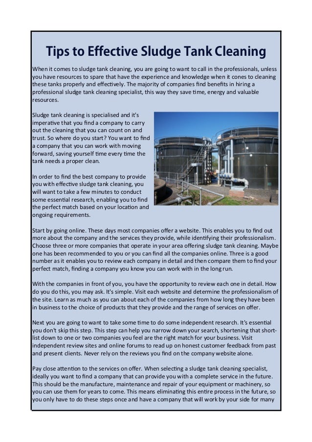 Tips to effective sludge tank cleaning