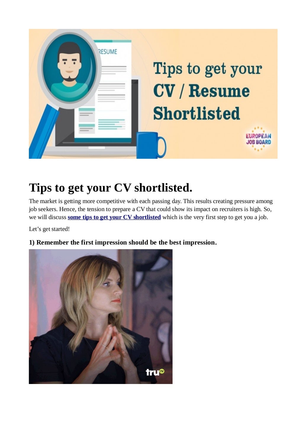 Tips To Get Your Cv Shortlisted 