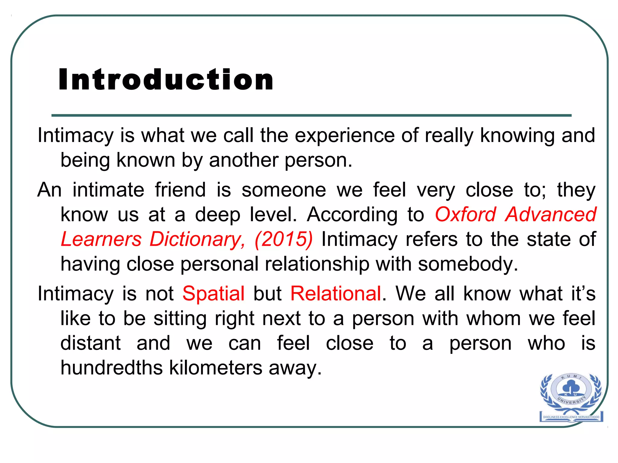 Spatial Intimacy TIPS TO HEAVEN: HAVING INTIMACY WITH GOD | PPT