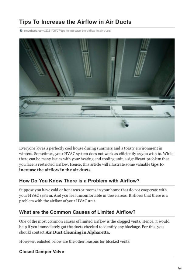 Tips to increase the airflow in air ducts