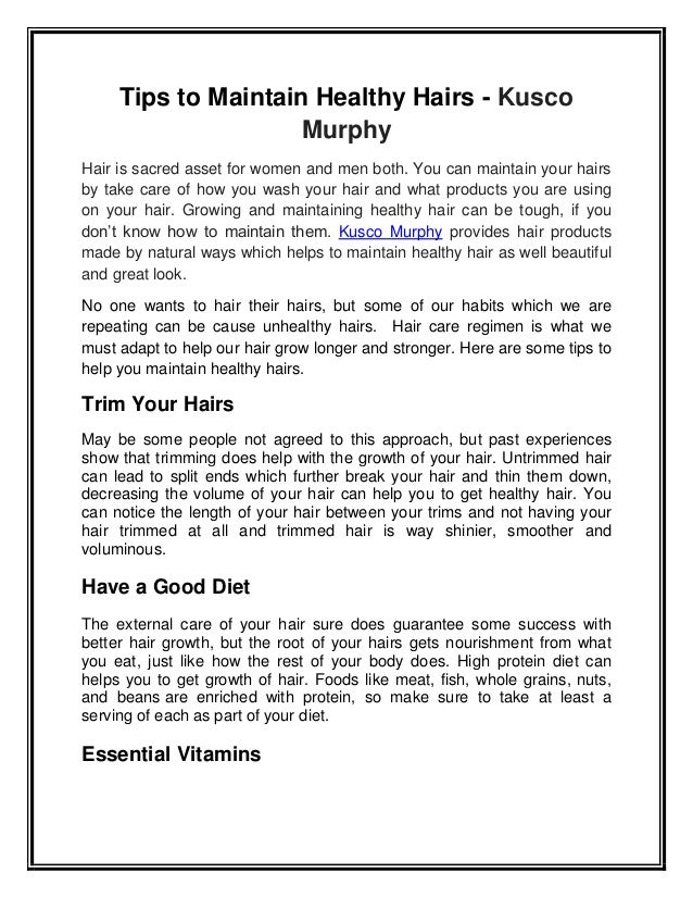 Tips To Maintain Healthy Hair Kusco Murphy
