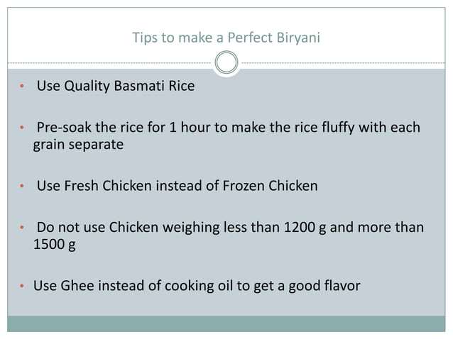 Tips to make a perfect biryani | PPT