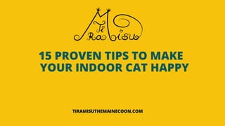15 PROVEN TIPS TO MAKE
YOUR INDOOR CAT HAPPY
TIRAMISUTHEMAINECOON.COM
 