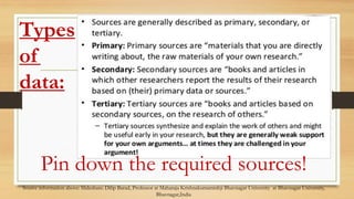 Types
of
data:
Pin down the required sources!
Source information above: Slideshare: Dilip Barad, Professor at Maharaja Krishnakumarsinhji Bhavnagar University at Bhavnagar University,
Bhavnagar,India
 