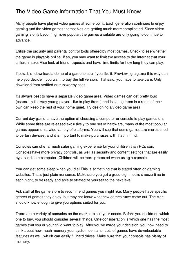 The Video Game Information That You Must Know The Video Game Information That You Must Know