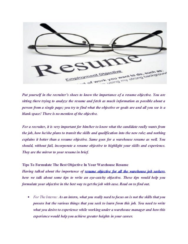tips to write a warehouse resume objective catchy resume objectives