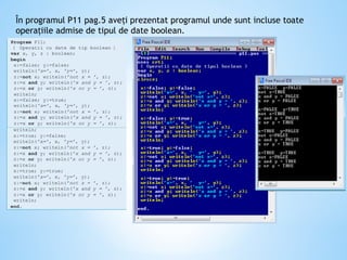 tipul_de_date_boolean limbajul turbo pascal | PPTX