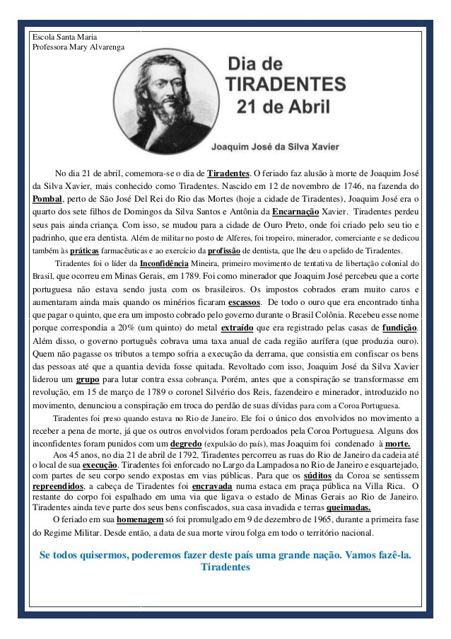 21 de abril Dia de Tiradentes Texto e atividade 21 de abril Dia de Tiradentes Texto e atividade