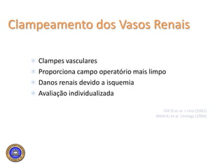 Identificação da Lesão e EstruturasDissecção do Espaço RetroperitonialIdentificação e dissecção do Ureter e vasos gonadaisMobilização do pólo superior do rim