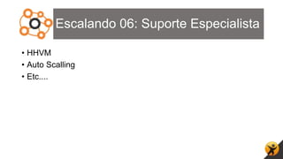 Escalando 06: Suporte Especialista
• HHVM
• Auto Scalling
• Etc....
 