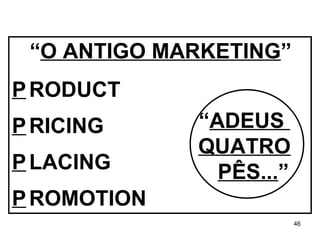 “ O ANTIGO MARKETING ” P   RODUCT   P   RICING   P   LACING   P   ROMOTION   “ ADEUS  QUATRO PÊS... ” 