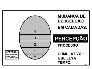 1 2 3 4 0 CÉREBRO  : UMA VISTA TRASEIRA . PROCESSO  CUMULATIVO  QUE LEVA TEMPO. MUDANÇA DE PERCEPÇÃO   : EM CAMADAS. PERCEPÇÃO 